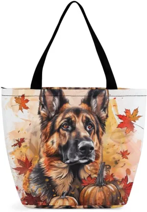 MoBlinko Dog Fall Tote Bag for Women Reusable Shopping Bag Handbags Shoulder Bags with Zipper