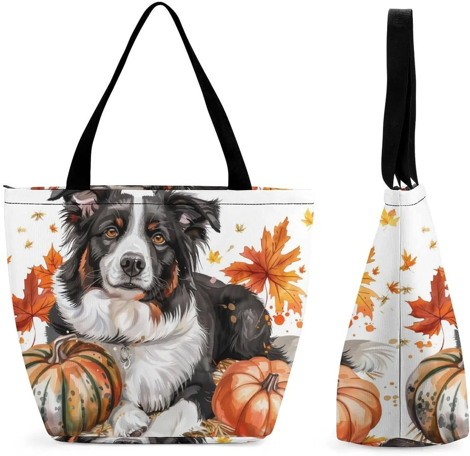MoBlinko Dog Fall Tote Bag for Women Reusable Shopping Bag Handbags Shoulder Bags with Zipper