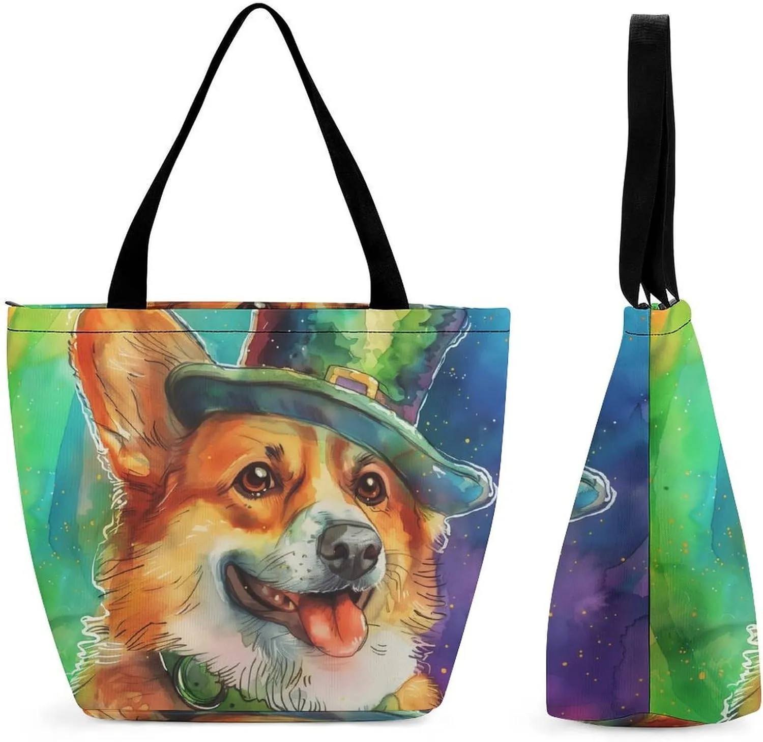 MoBlinko Dog St. Patrick's Day Tote Bag for Women Reusable Shopping Bag Handbags Shoulder Bags with Zipper