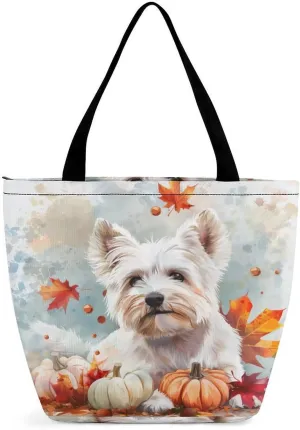 MoBlinko Fall Dog Women Tote Bags Yoga Reusable Grocery Bagsshoulder Bag Handbag with Zipper