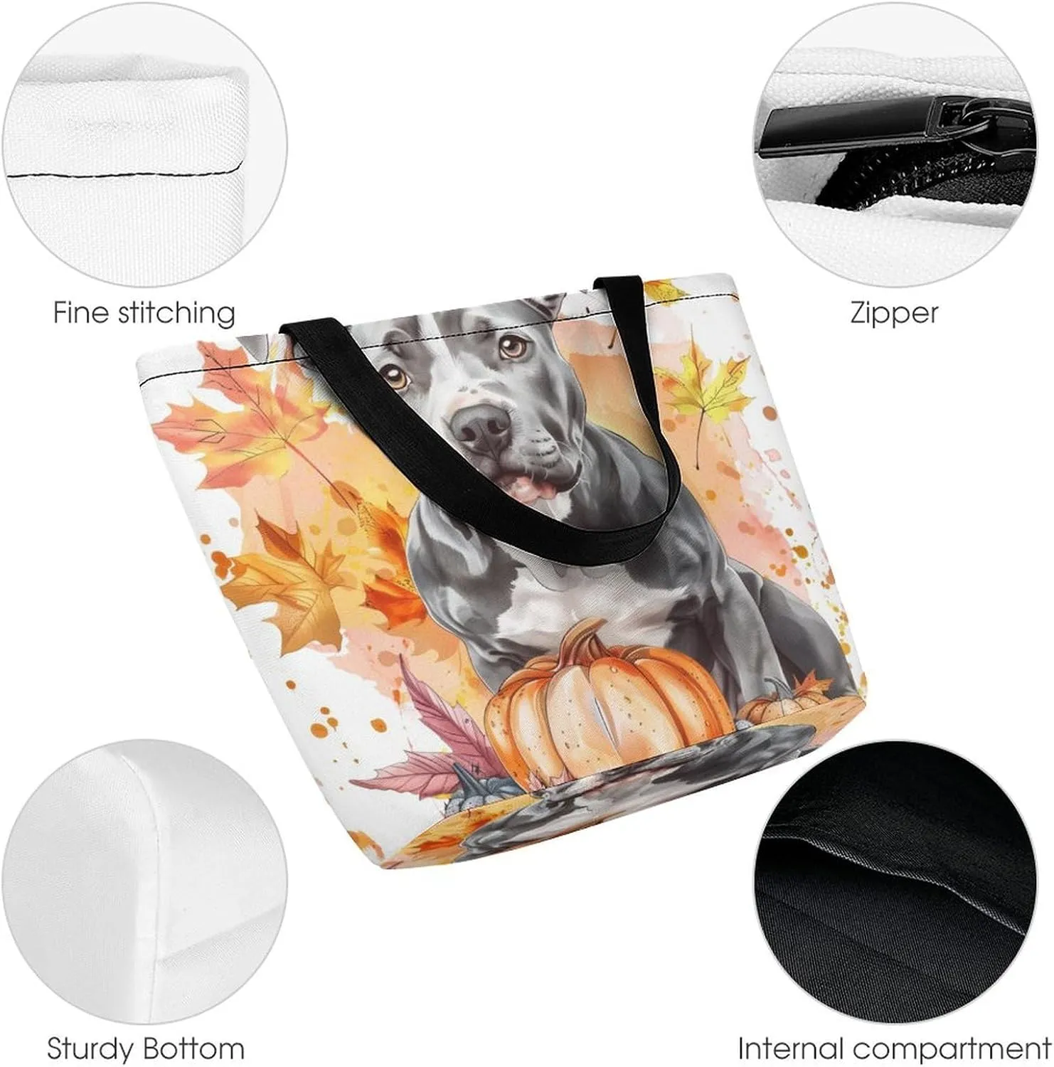 MoBlinko Fall Dog Women Tote Bags Yoga Reusable Grocery Bagsshoulder Bag Handbag with Zipper