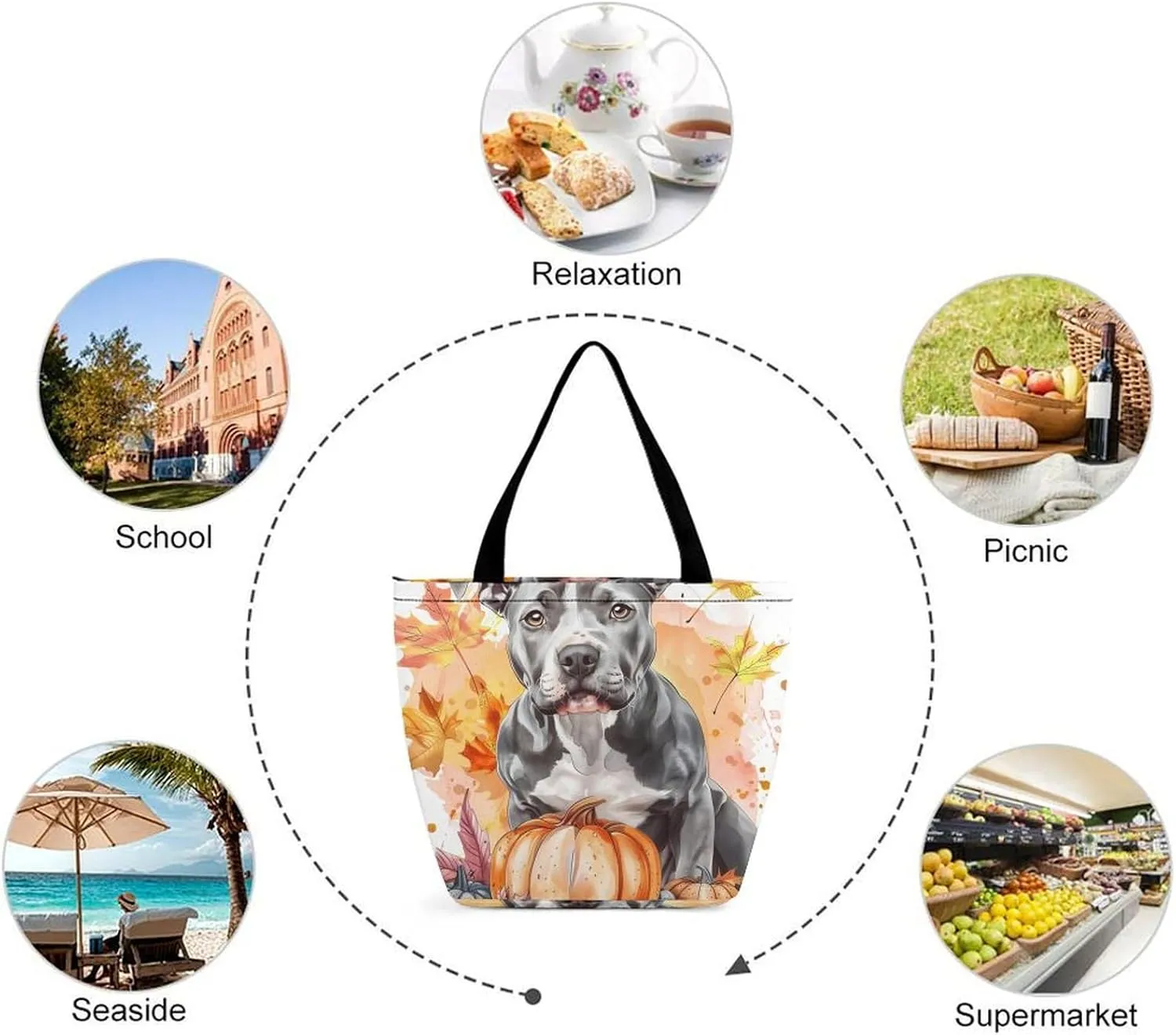 MoBlinko Fall Dog Women Tote Bags Yoga Reusable Grocery Bagsshoulder Bag Handbag with Zipper