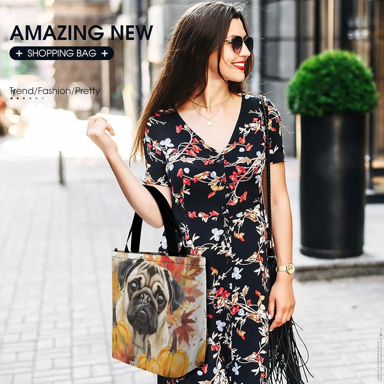 MoBlinko Fall Dog Women Tote Bags Yoga Reusable Grocery Bagsshoulder Bag Handbag with Zipper