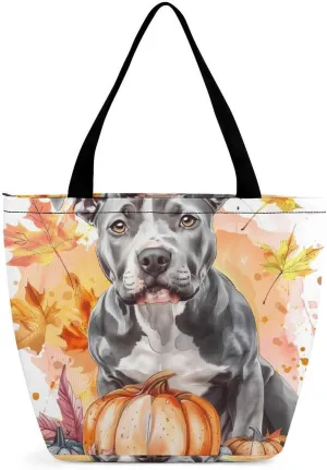 MoBlinko Fall Dog Women Tote Bags Yoga Reusable Grocery Bagsshoulder Bag Handbag with Zipper