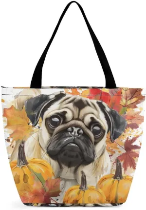 MoBlinko Fall Dog Women Tote Bags Yoga Reusable Grocery Bagsshoulder Bag Handbag with Zipper