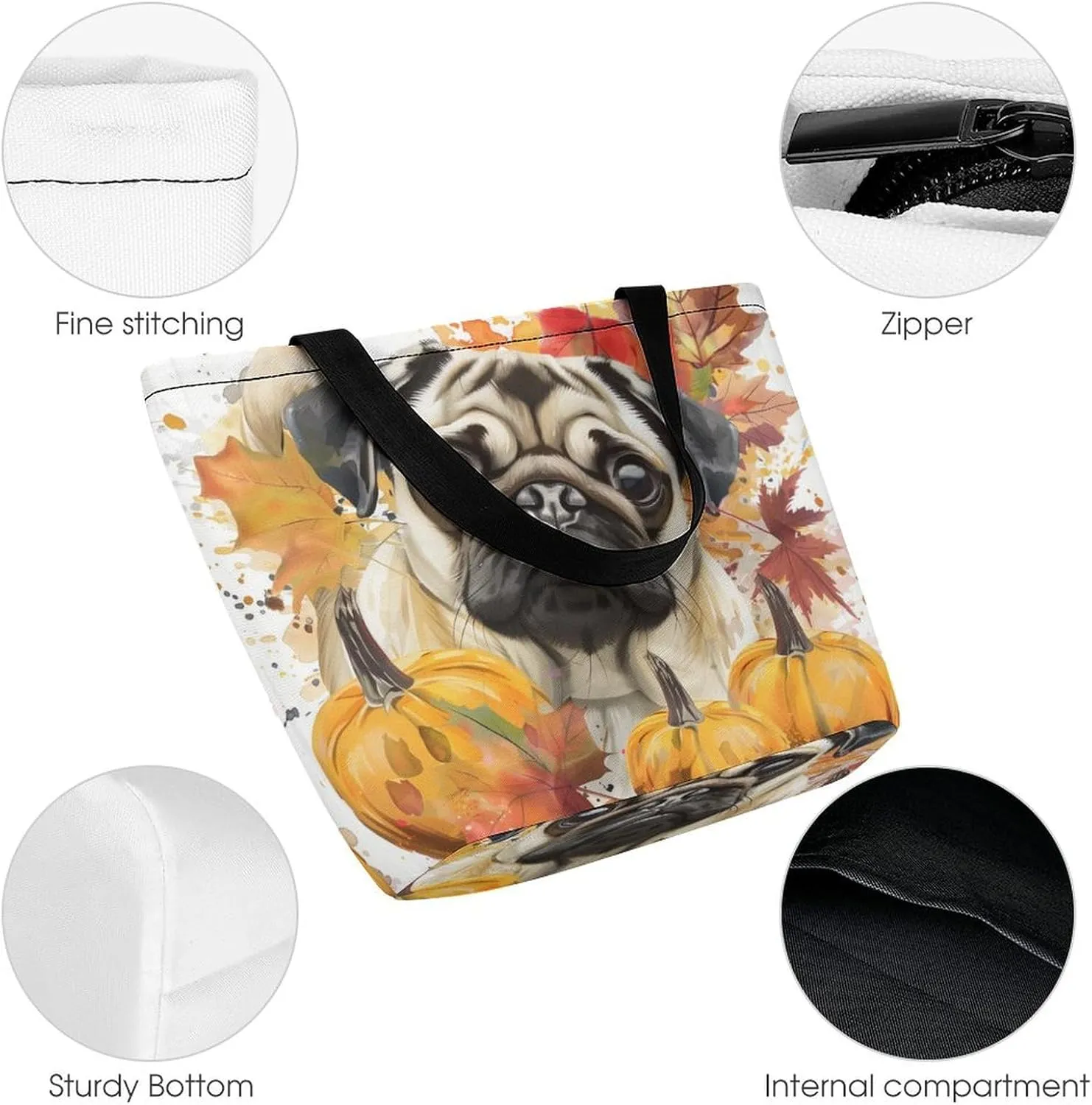 MoBlinko Fall Dog Women Tote Bags Yoga Reusable Grocery Bagsshoulder Bag Handbag with Zipper