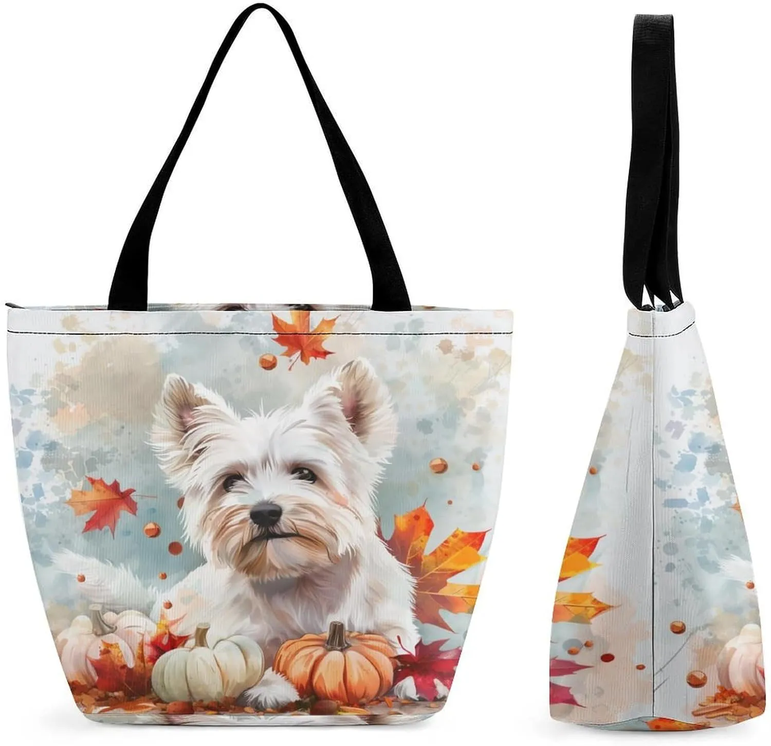 MoBlinko Fall Dog Women Tote Bags Yoga Reusable Grocery Bagsshoulder Bag Handbag with Zipper