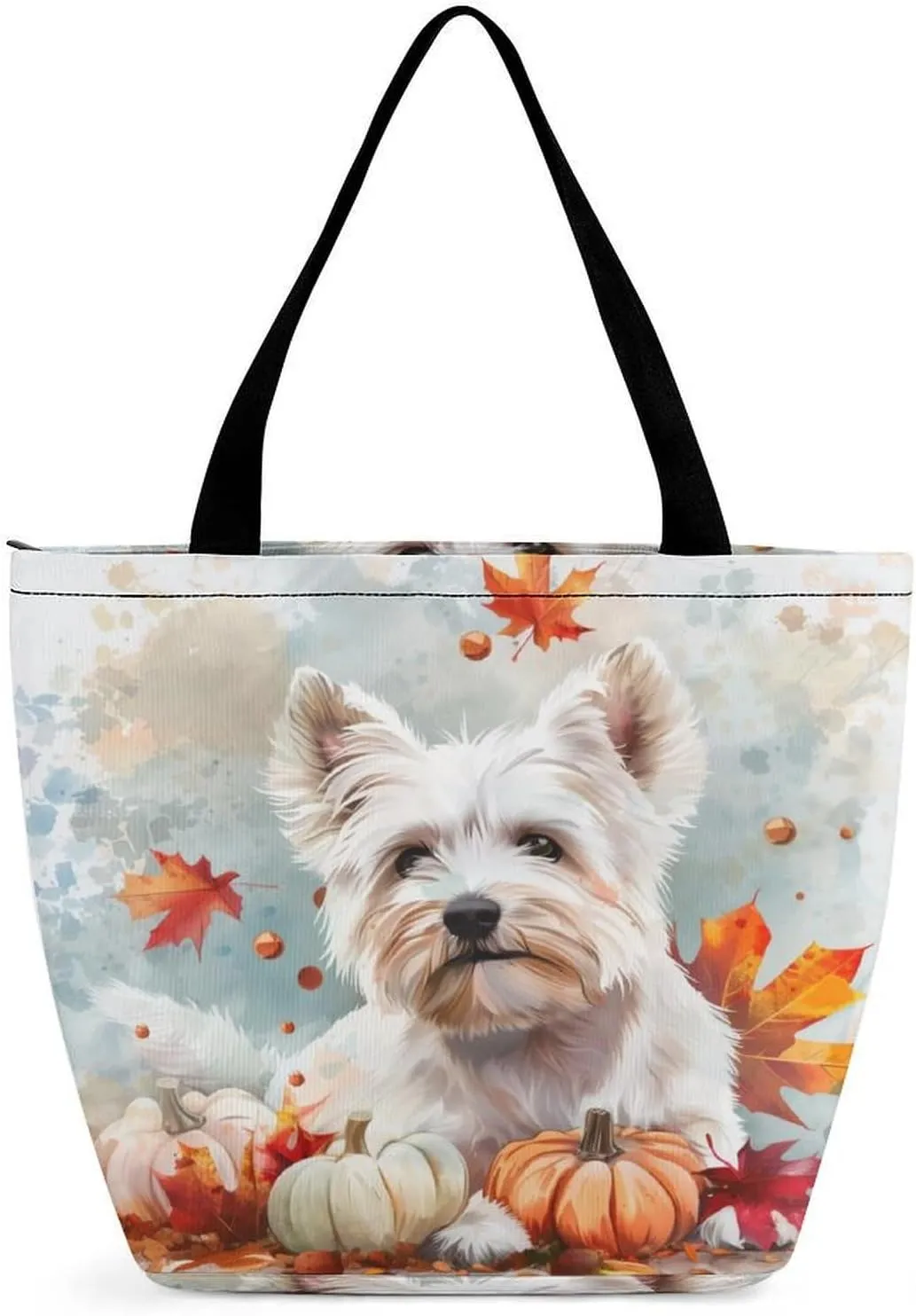 MoBlinko Fall Dog Women Tote Bags Yoga Reusable Grocery Bagsshoulder Bag Handbag with Zipper