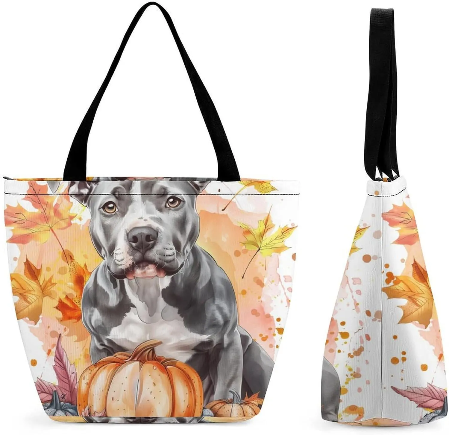 MoBlinko Fall Dog Women Tote Bags Yoga Reusable Grocery Bagsshoulder Bag Handbag with Zipper