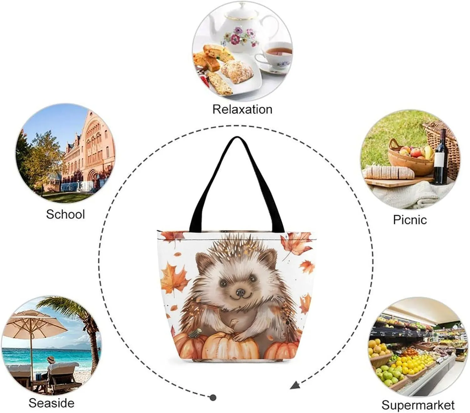 MoBlinko Fall Highland Cattle Women Tote Bags Yoga Reusable Grocery Bagsshoulder Bag Handbag with Zipper
