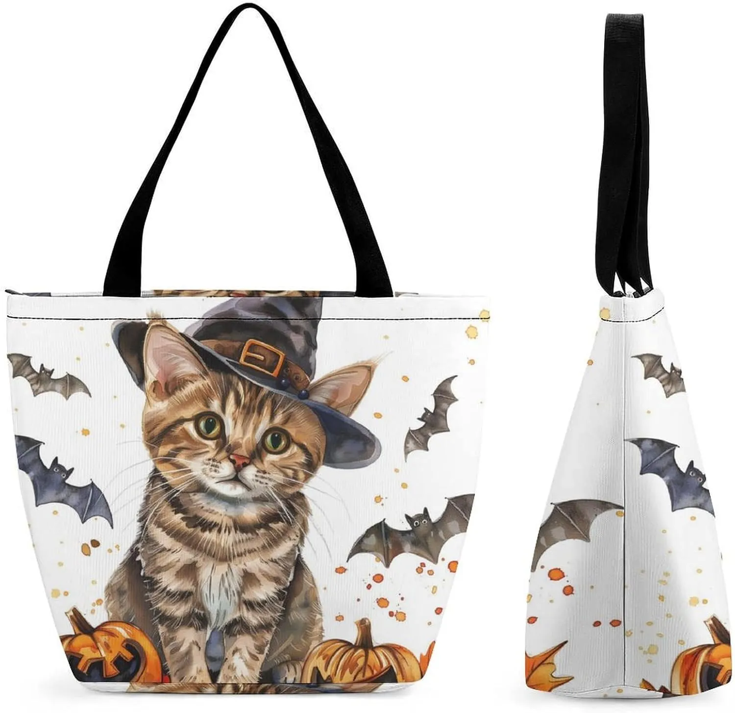MoBlinko Halloween Cat Tote Bag for Women Reusable Shopping Bag Handbags Shoulder Bags with Zipper