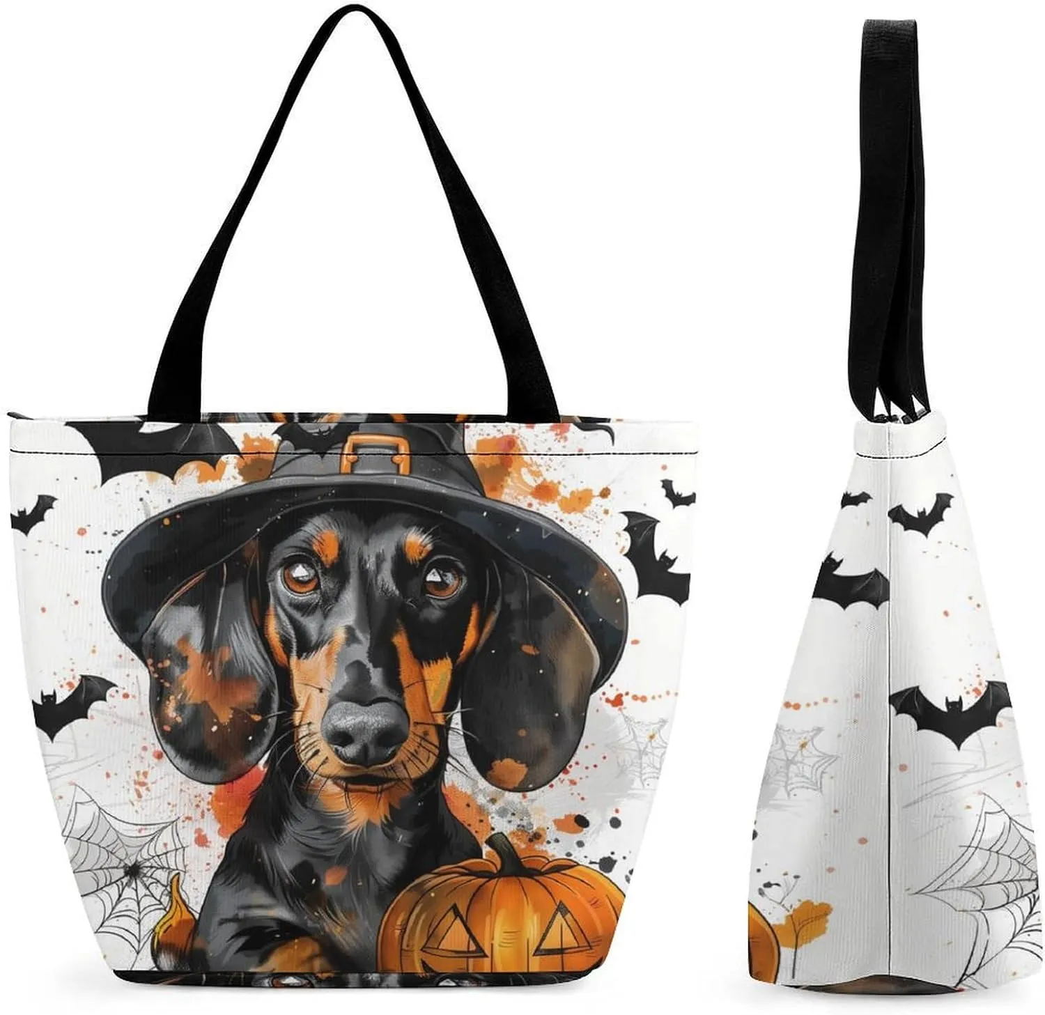 MoBlinko Halloween Dog Women Tote Bags Yoga Reusable Grocery Bagsshoulder Bag Handbag with Zipper