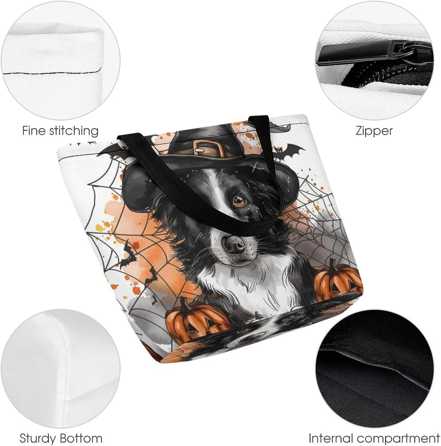 MoBlinko Halloween Dog Women Tote Bags Yoga Reusable Grocery Bagsshoulder Bag Handbag with Zipper
