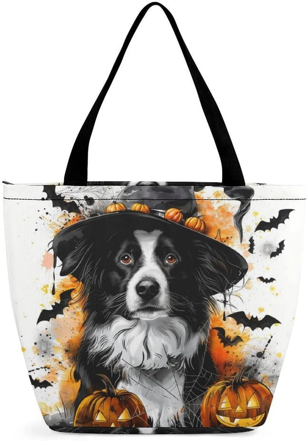 MoBlinko Halloween Dog Women Tote Bags Yoga Reusable Grocery Bagsshoulder Bag Handbag with Zipper