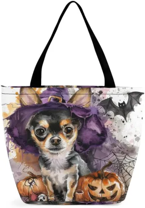 MoBlinko Halloween Dog Women Tote Bags Yoga Reusable Grocery Bagsshoulder Bag Handbag with Zipper