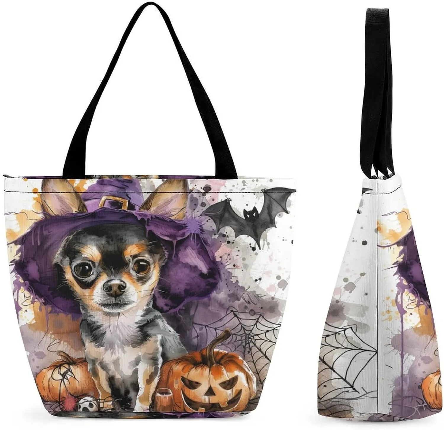MoBlinko Halloween Dog Women Tote Bags Yoga Reusable Grocery Bagsshoulder Bag Handbag with Zipper