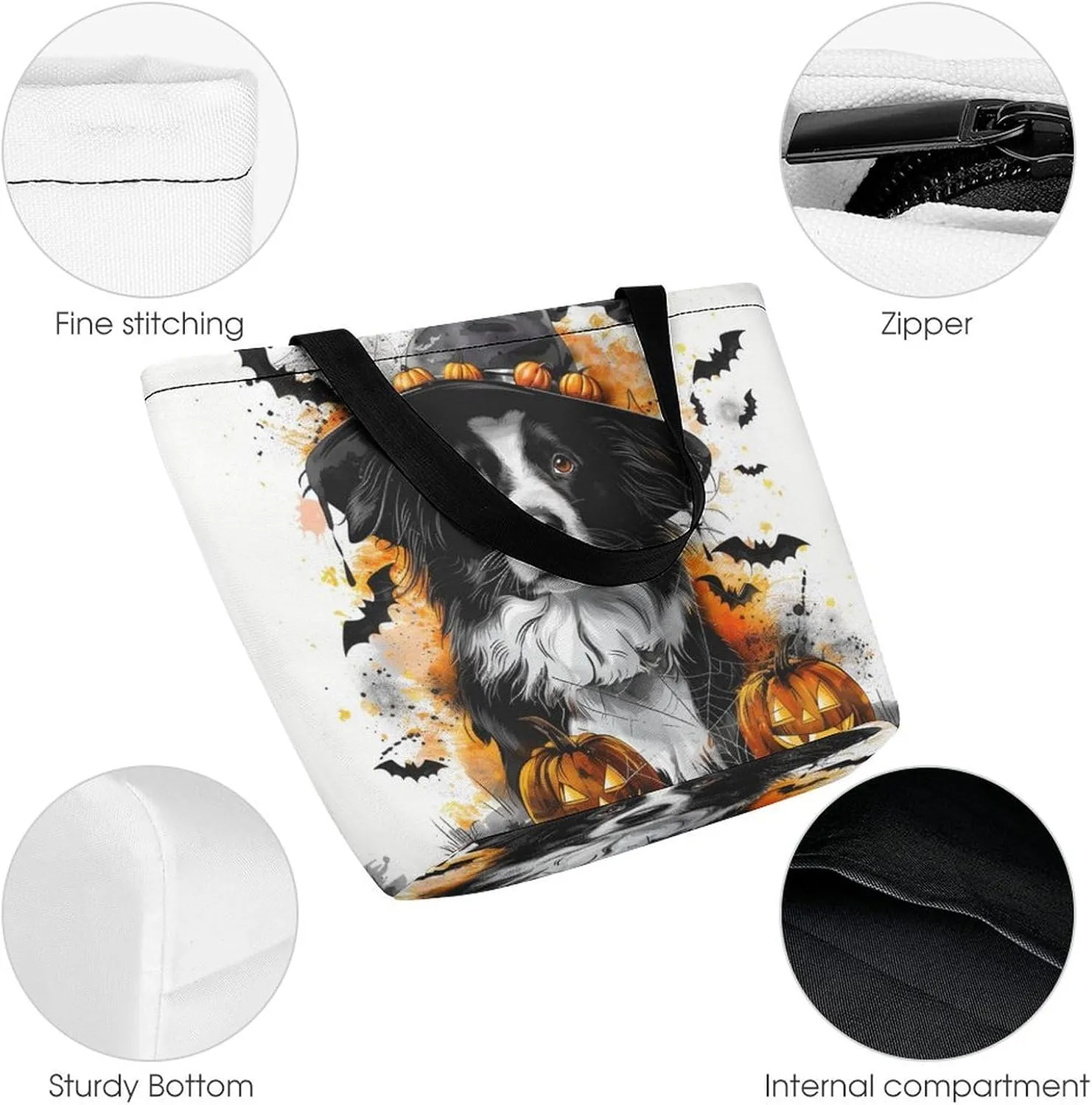 MoBlinko Halloween Dog Women Tote Bags Yoga Reusable Grocery Bagsshoulder Bag Handbag with Zipper