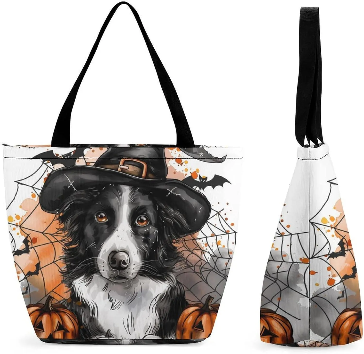 MoBlinko Halloween Dog Women Tote Bags Yoga Reusable Grocery Bagsshoulder Bag Handbag with Zipper