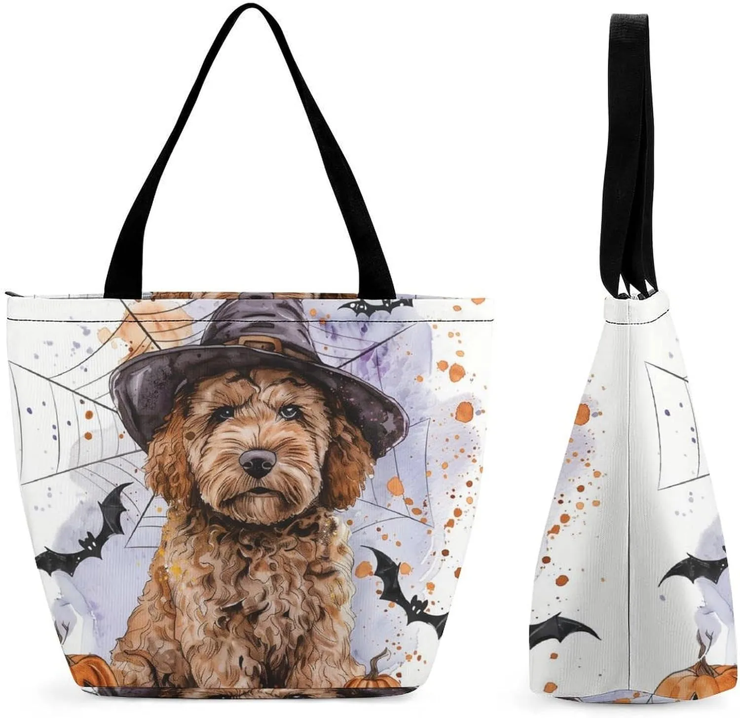 MoBlinko Halloween Dog Women Tote Bags Yoga Reusable Grocery Bagsshoulder Bag Handbag with Zipper