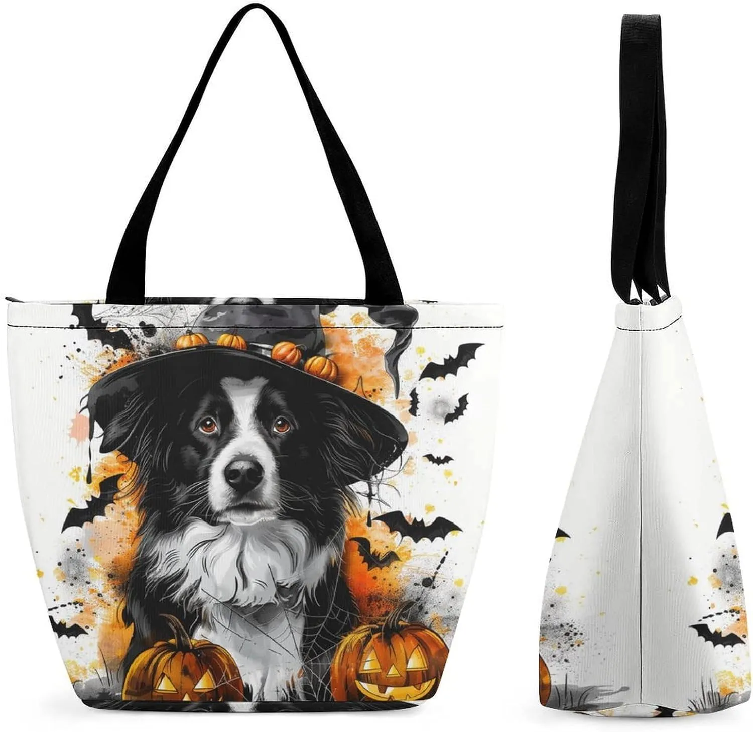 MoBlinko Halloween Dog Women Tote Bags Yoga Reusable Grocery Bagsshoulder Bag Handbag with Zipper