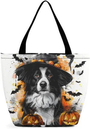 MoBlinko Halloween Dog Women Tote Bags Yoga Reusable Grocery Bagsshoulder Bag Handbag with Zipper