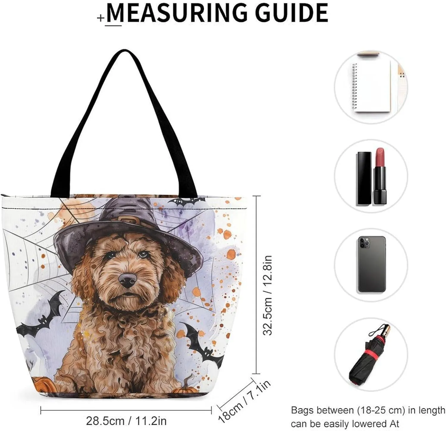MoBlinko Halloween Dog Women Tote Bags Yoga Reusable Grocery Bagsshoulder Bag Handbag with Zipper