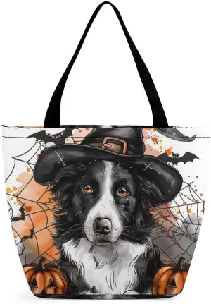 MoBlinko Halloween Dog Women Tote Bags Yoga Reusable Grocery Bagsshoulder Bag Handbag with Zipper