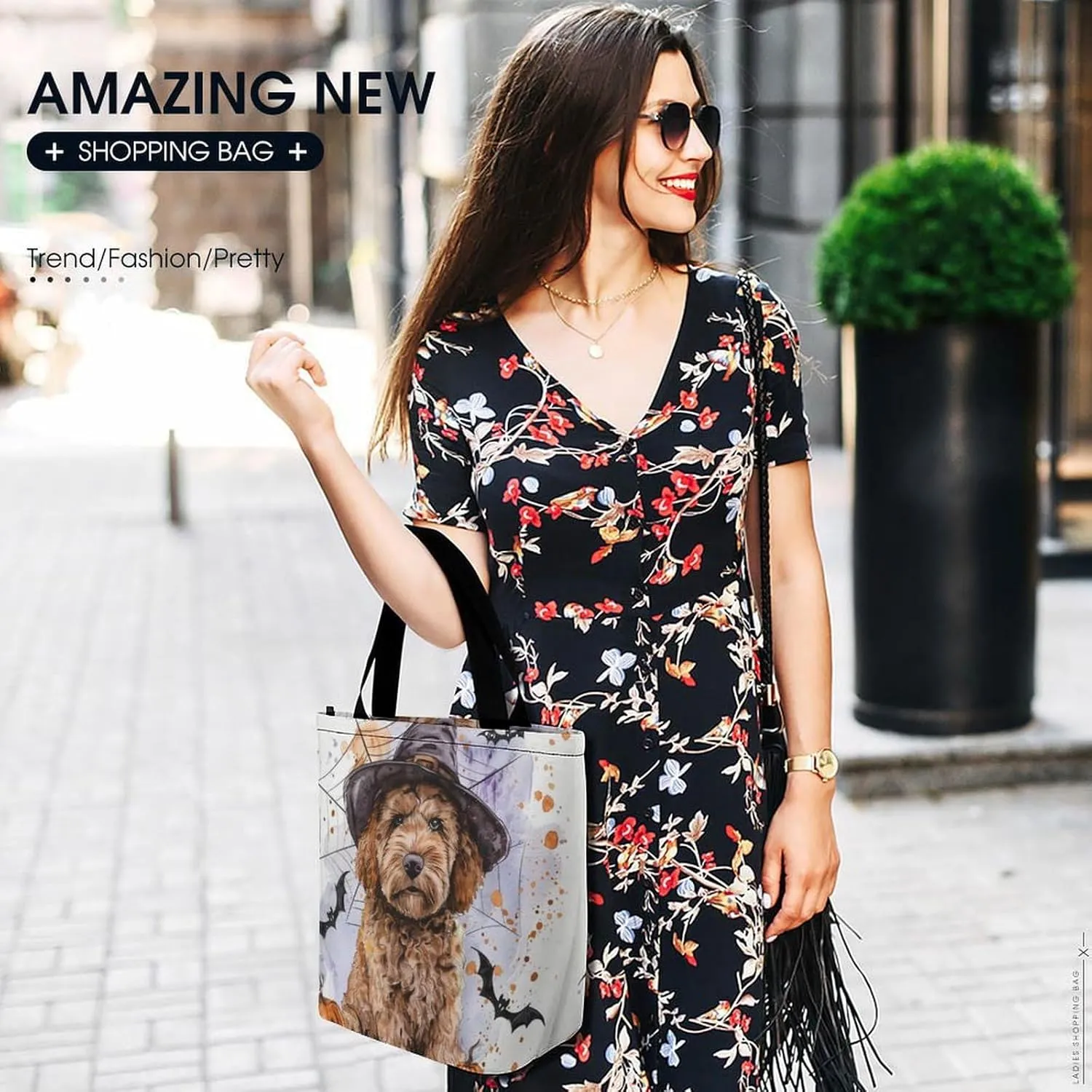 MoBlinko Halloween Dog Women Tote Bags Yoga Reusable Grocery Bagsshoulder Bag Handbag with Zipper