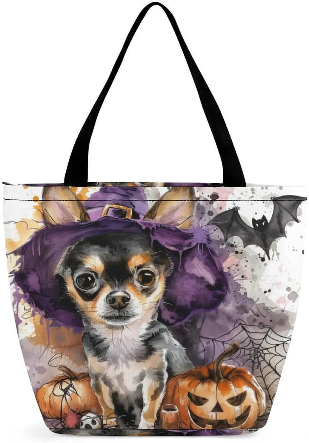 MoBlinko Halloween Dog Women Tote Bags Yoga Reusable Grocery Bagsshoulder Bag Handbag with Zipper