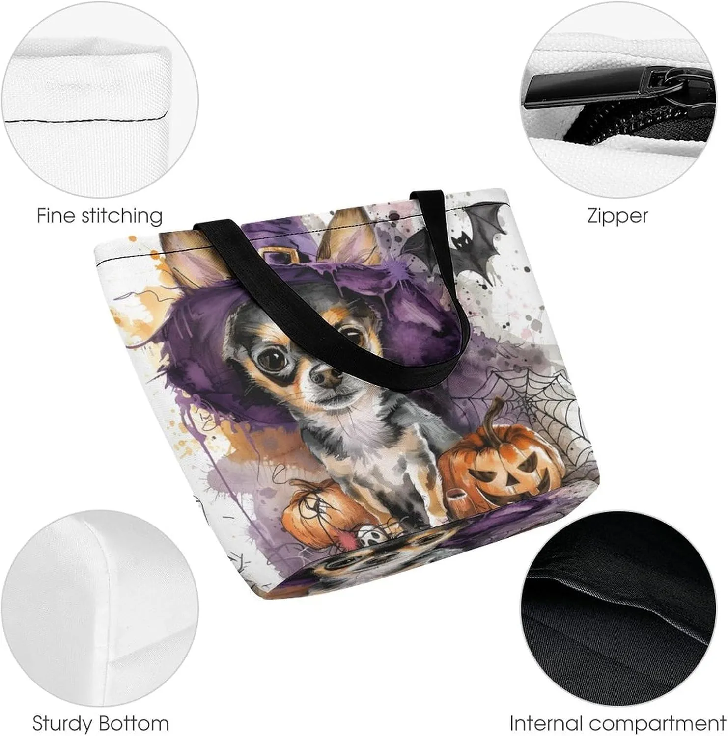 MoBlinko Halloween Dog Women Tote Bags Yoga Reusable Grocery Bagsshoulder Bag Handbag with Zipper