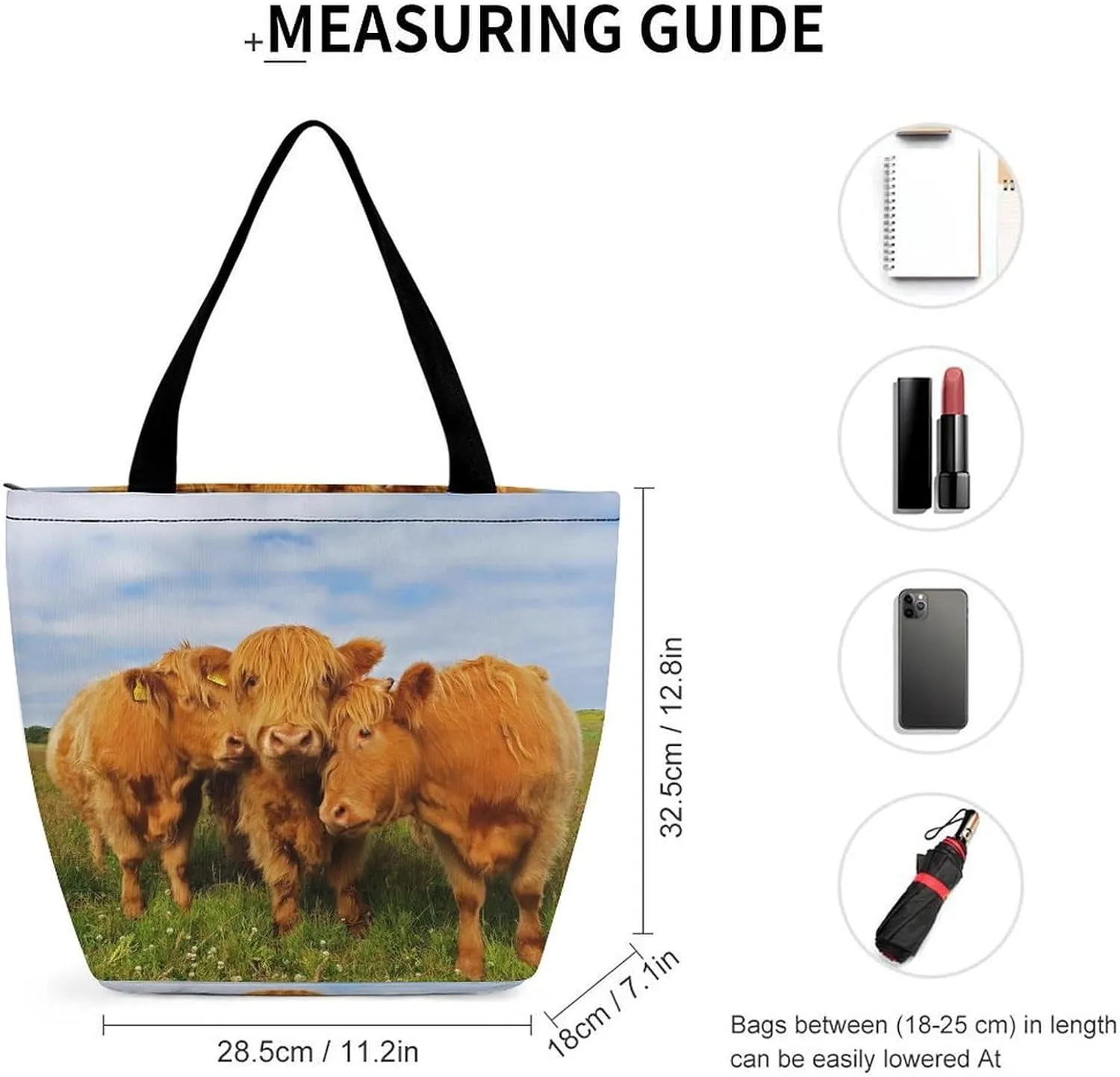 MoBlinko Highland Cow Calf Tote Bag for Women Reusable Handbags Shoulder Bags with Zipper for Yoga Grocery Gifts