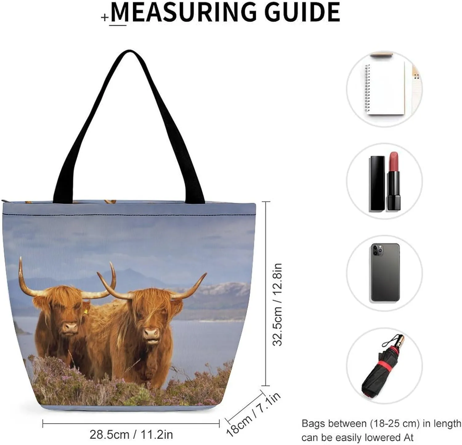 MoBlinko Lying Highland Cow Tote Bag for Women Reusable Handbags Shoulder Bags with Zipper for Yoga Grocery Gifts