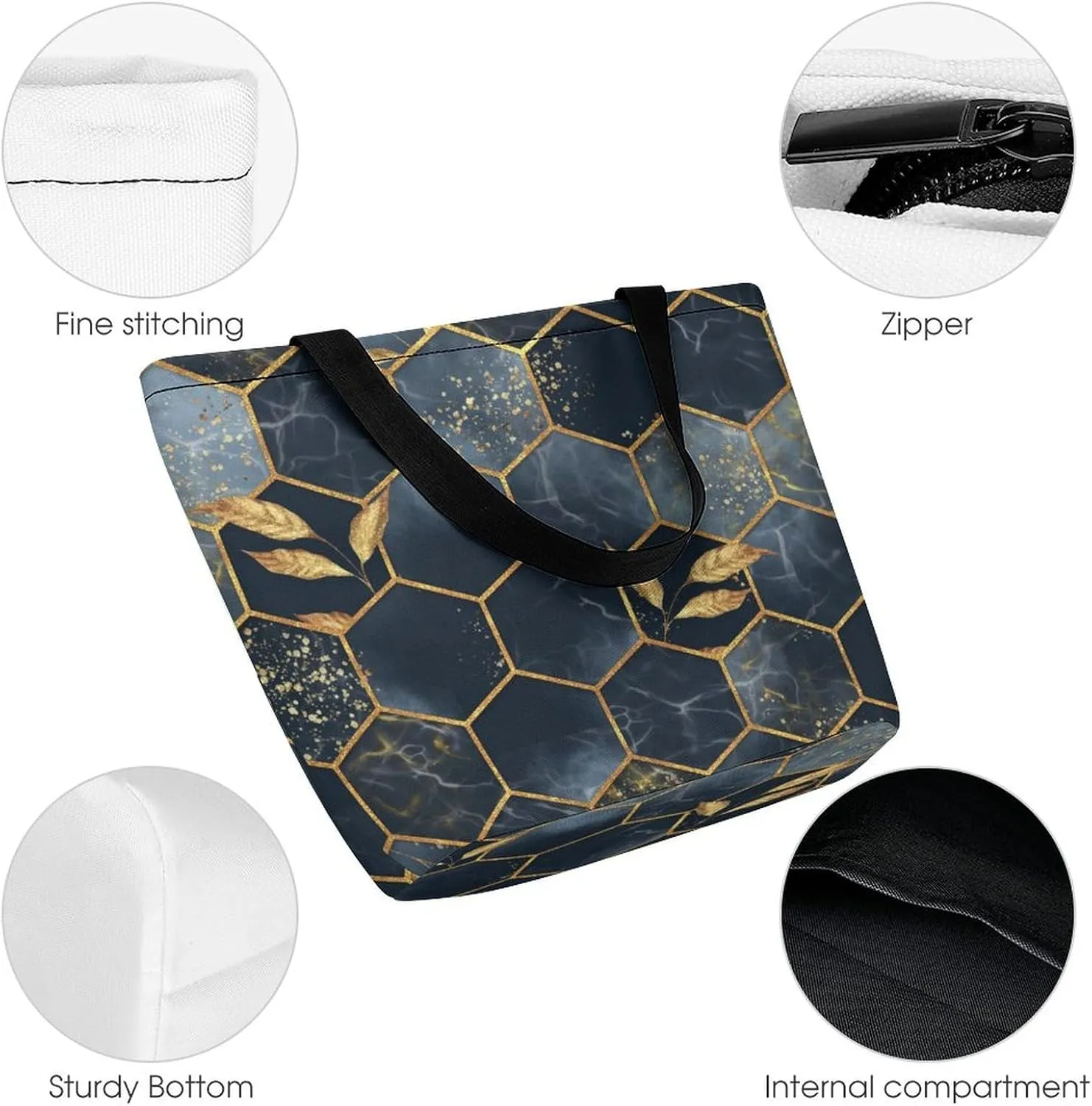 MoBlinko Marble Tote Bag for Women Reusable Handbags Shoulder Bags with Zipper for Yoga Grocery Shopping Gifts