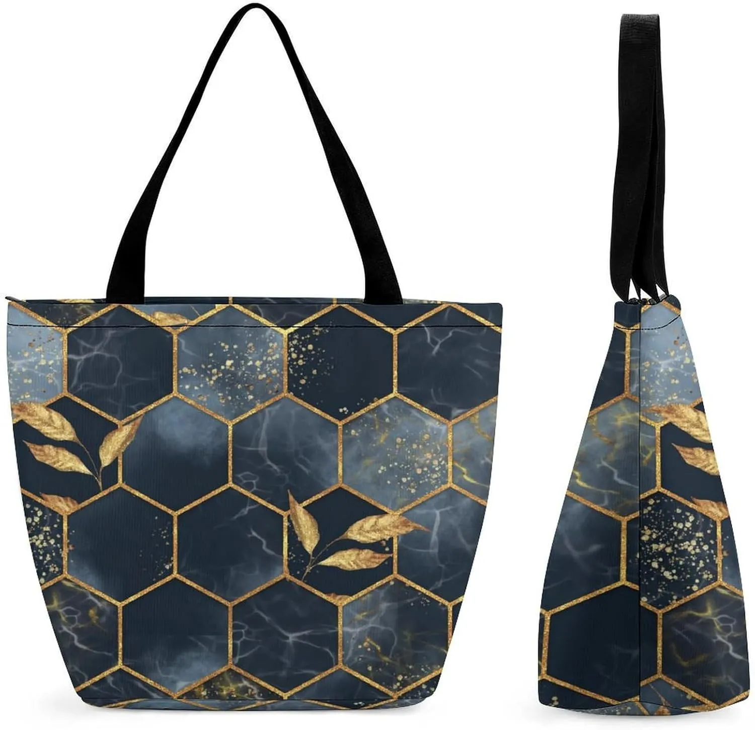 MoBlinko Marble Tote Bag for Women Reusable Handbags Shoulder Bags with Zipper for Yoga Grocery Shopping Gifts