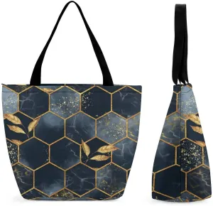 MoBlinko Marble Tote Bag for Women Reusable Handbags Shoulder Bags with Zipper for Yoga Grocery Shopping Gifts