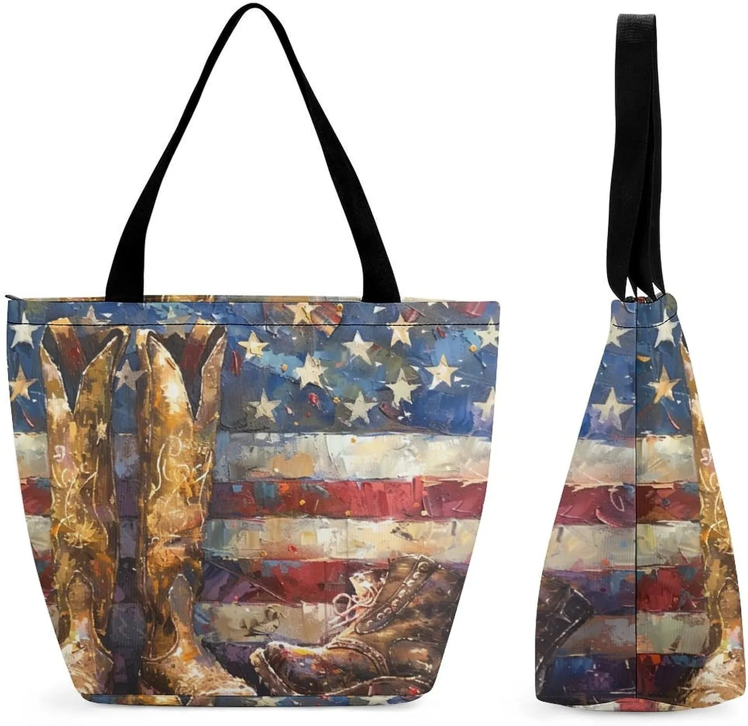 MoBlinko Memorial Day Tote Bag for Women Reusable Handbags Shoulder Bags with Zipper for Yoga Grocery Gifts