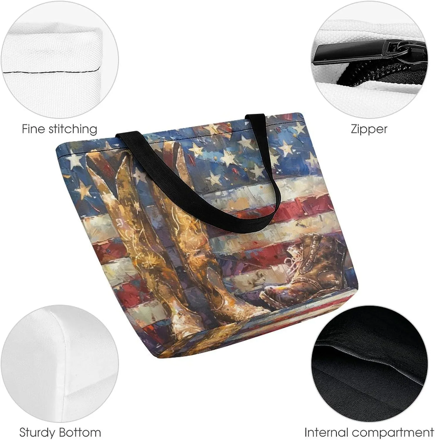 MoBlinko Memorial Day Tote Bag for Women Reusable Handbags Shoulder Bags with Zipper for Yoga Grocery Gifts