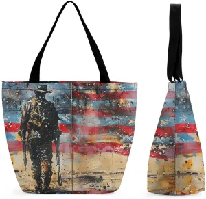 MoBlinko Memorial Day Tote Bag for Women Reusable Handbags Shoulder Bags with Zipper for Yoga Grocery Gifts