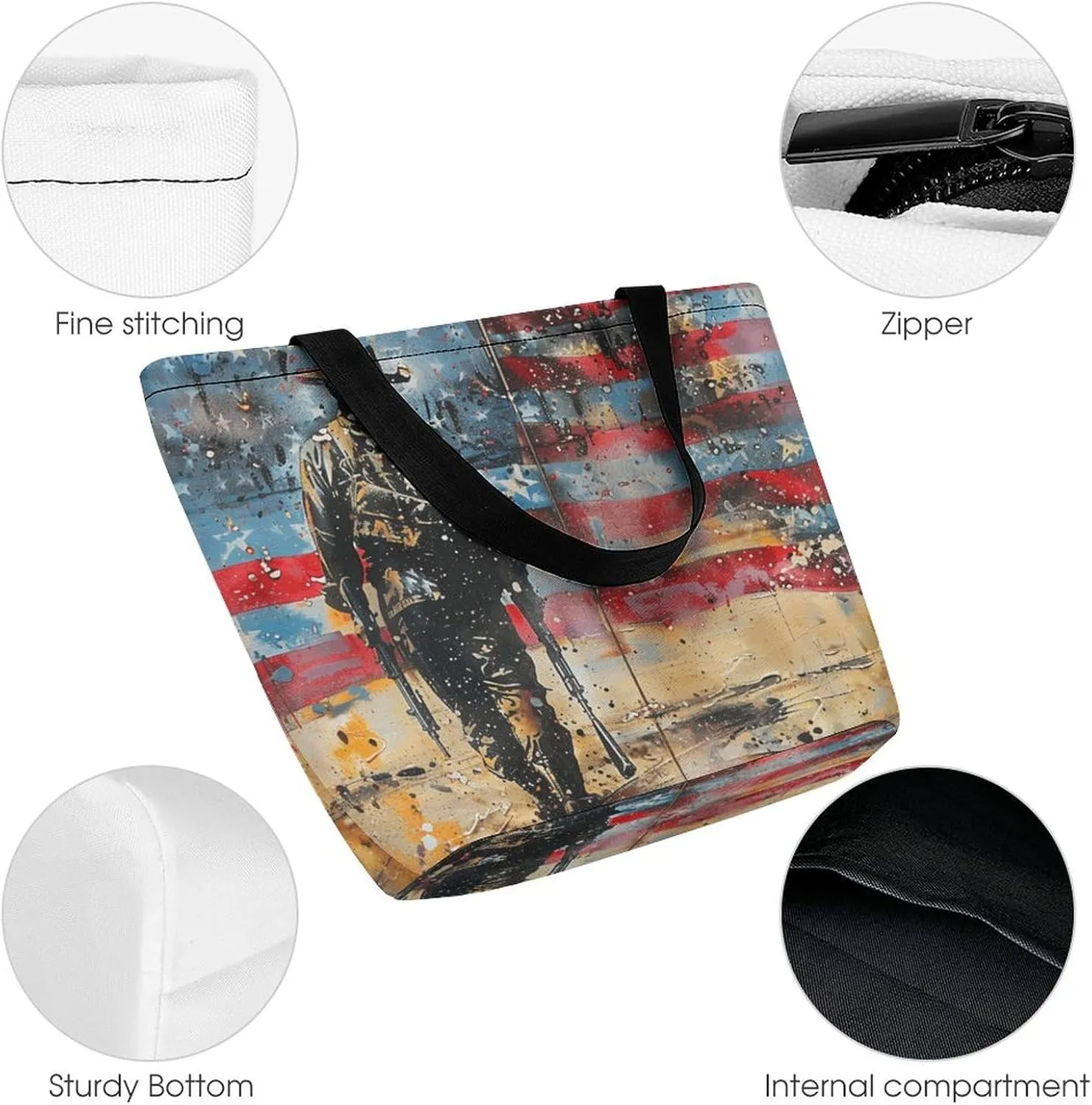 MoBlinko Memorial Day Tote Bag for Women Reusable Handbags Shoulder Bags with Zipper for Yoga Grocery Gifts