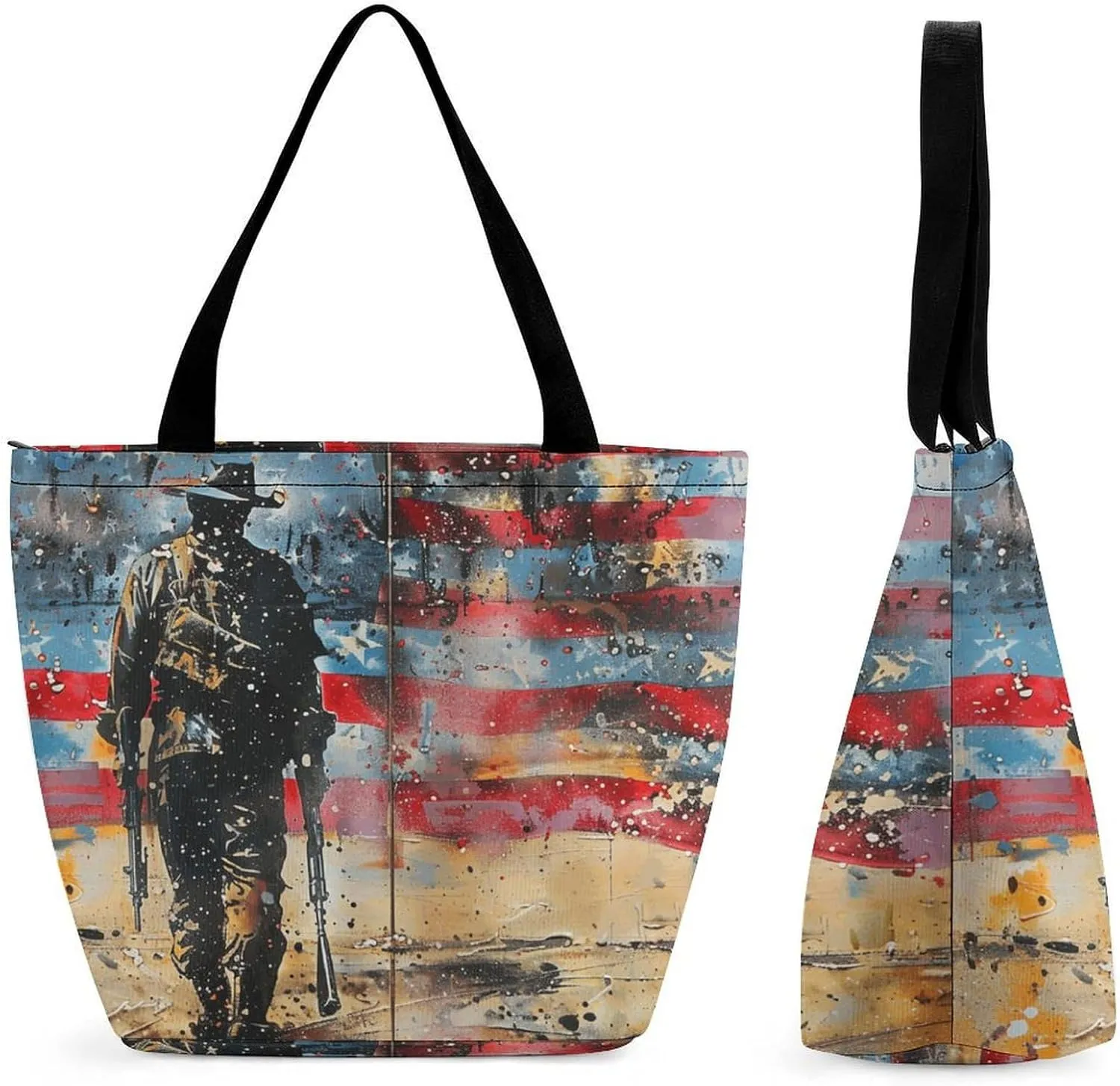 MoBlinko Memorial Day Tote Bag for Women Reusable Handbags Shoulder Bags with Zipper for Yoga Grocery Gifts