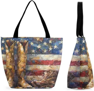 MoBlinko Memorial Day Tote Bag for Women Reusable Handbags Shoulder Bags with Zipper for Yoga Grocery Gifts