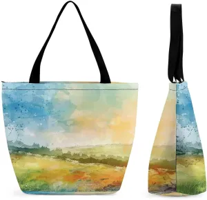 MoBlinko Morning Forest Landscape Women Tote Bags Reusable Yoga Shoulder Bag Handbag with Zipper for Dog Lover Gift