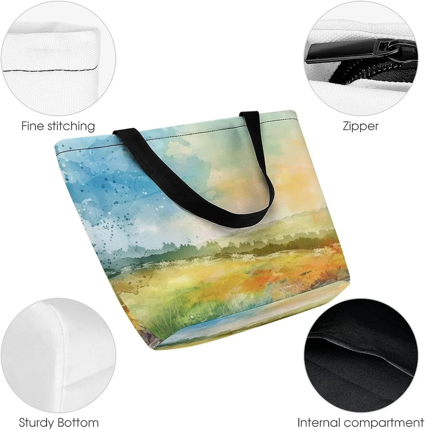 MoBlinko Morning Forest Landscape Women Tote Bags Reusable Yoga Shoulder Bag Handbag with Zipper for Dog Lover Gift
