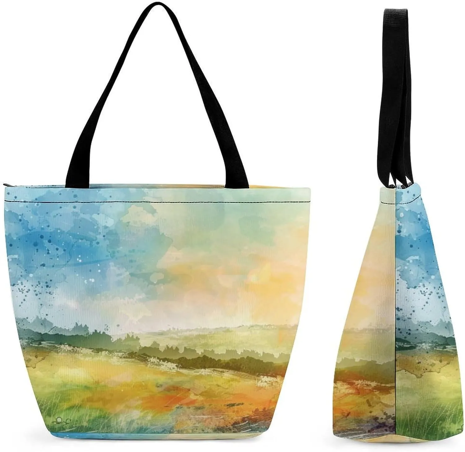 MoBlinko Morning Forest Landscape Women Tote Bags Reusable Yoga Shoulder Bag Handbag with Zipper for Dog Lover Gift