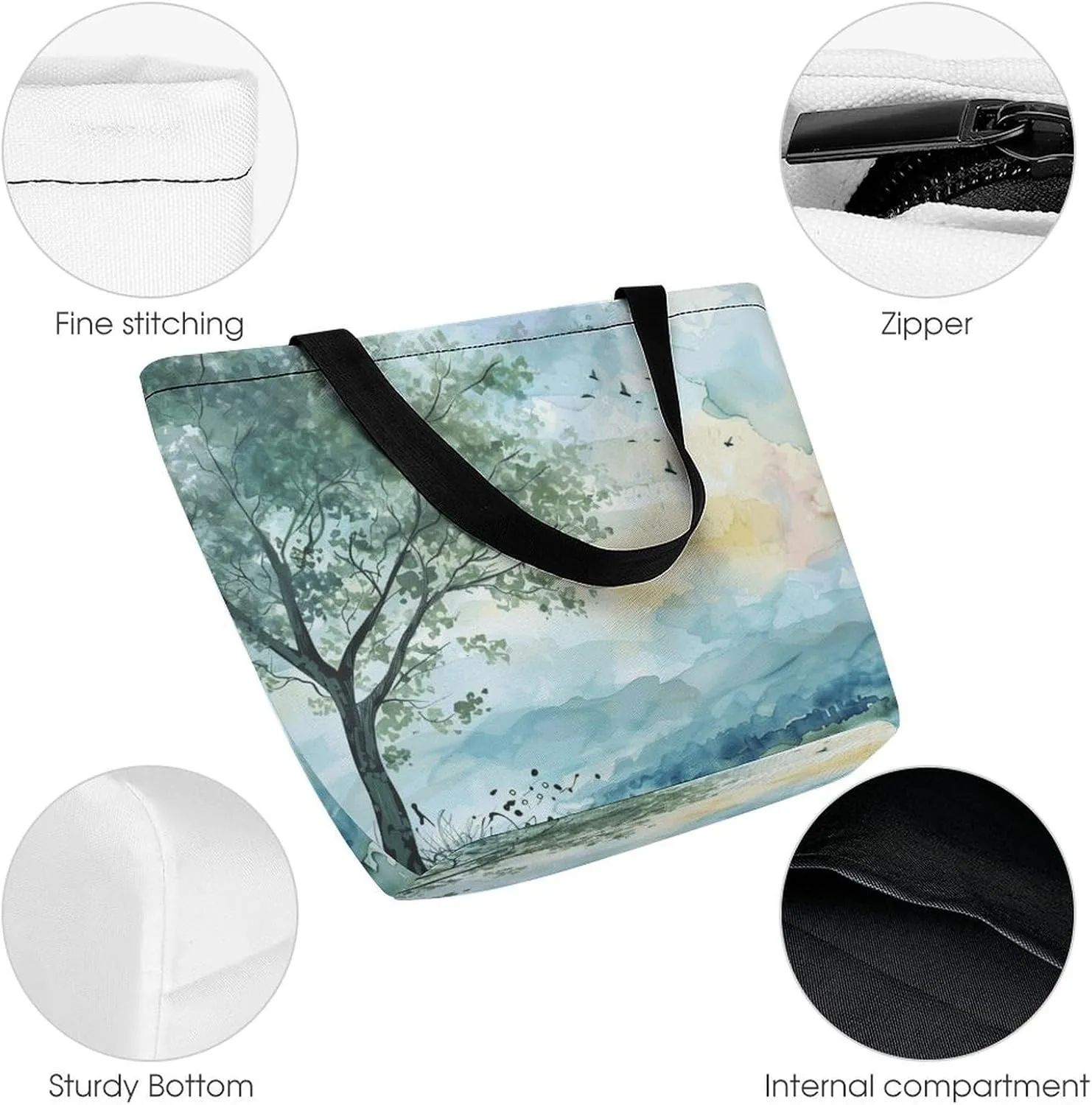 MoBlinko Morning Forest Landscape Women Tote Bags Reusable Yoga Shoulder Bag Handbag with Zipper for Dog Lover Gift