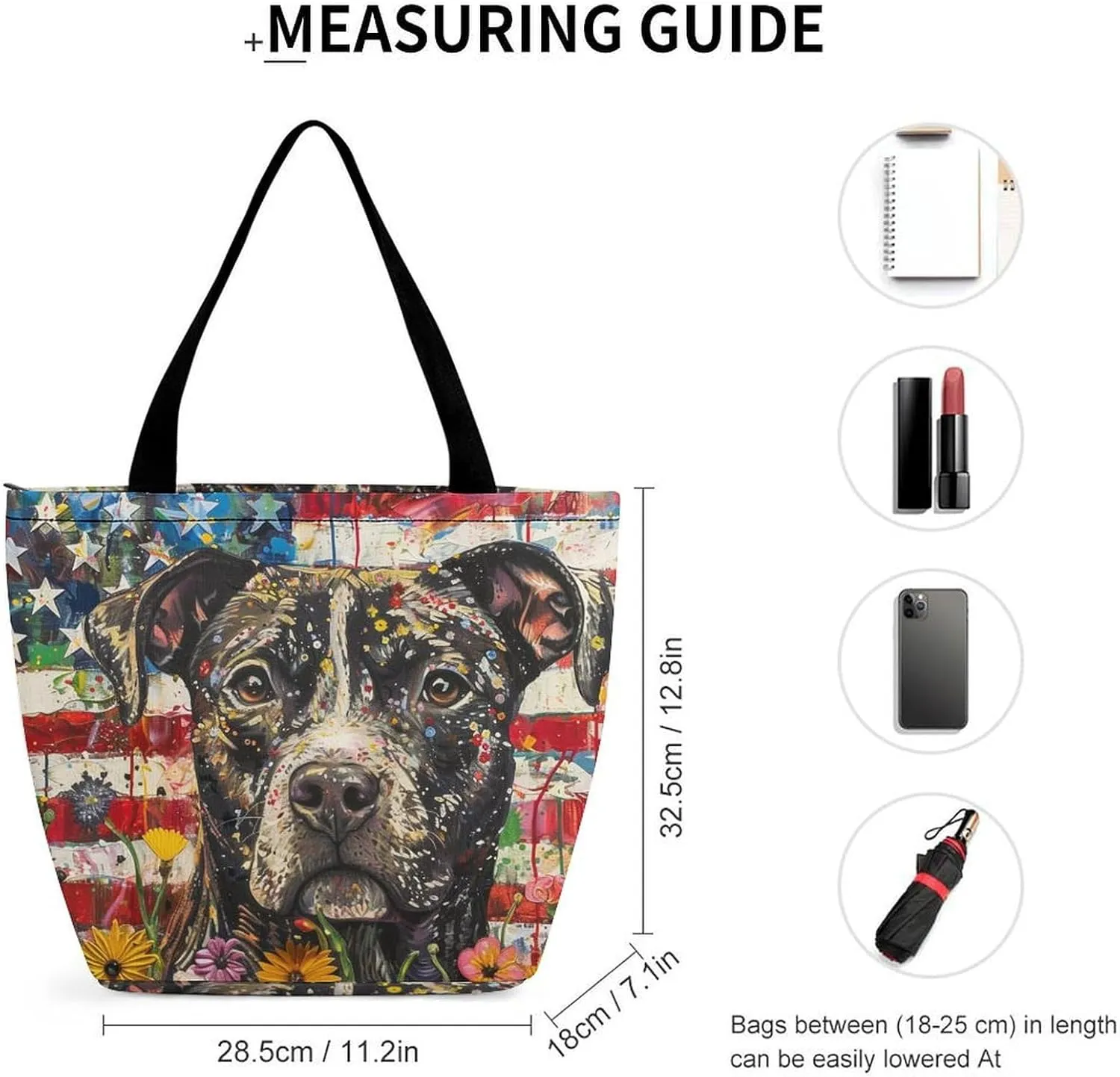 MoBlinko Patriotic 4th of July Dog Women Tote Bags Reusable Yoga Shoulder Bag Handbag with Zipper for Dog Lover Gift