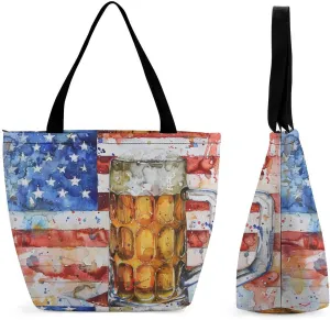 MoBlinko Patriotic Memorial Day Tote Bag for Women Reusable Handbags Shoulder Bags with Zipper for Yoga Grocery Gifts