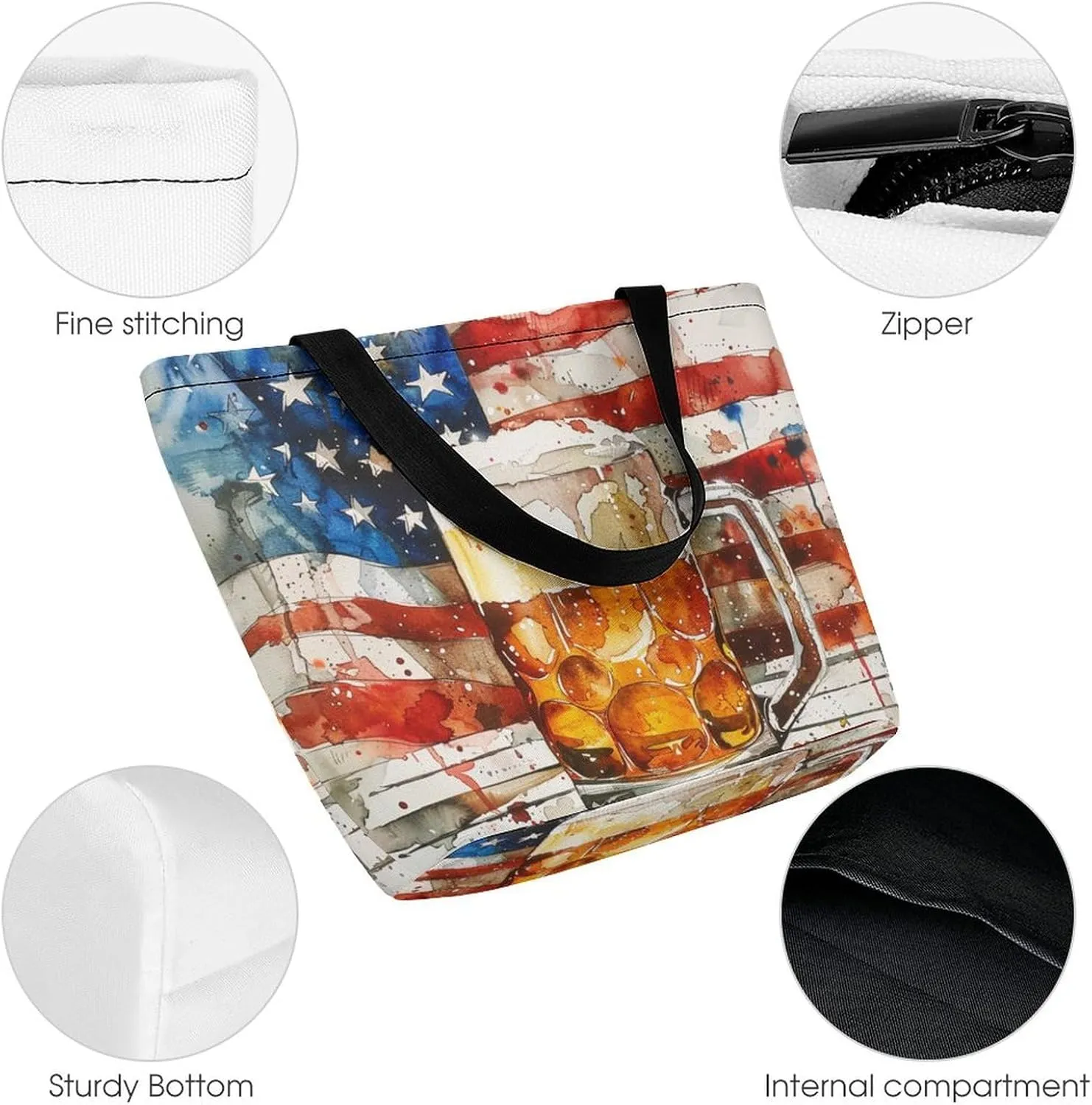 MoBlinko Patriotic Memorial Day Tote Bag for Women Reusable Handbags Shoulder Bags with Zipper for Yoga Grocery Gifts