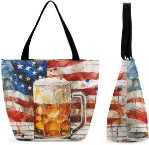MoBlinko Patriotic Memorial Day Tote Bag for Women Reusable Handbags Shoulder Bags with Zipper for Yoga Grocery Gifts