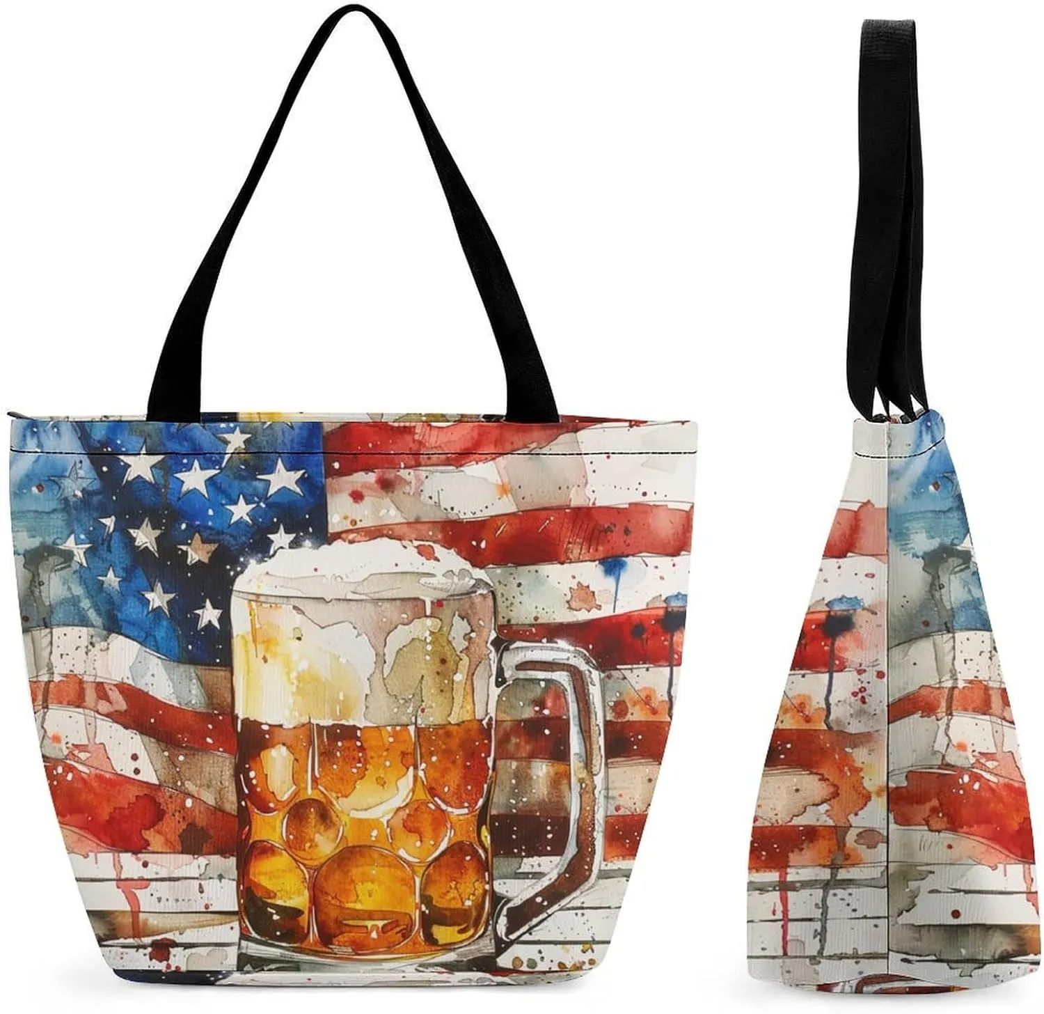 MoBlinko Patriotic Memorial Day Tote Bag for Women Reusable Handbags Shoulder Bags with Zipper for Yoga Grocery Gifts